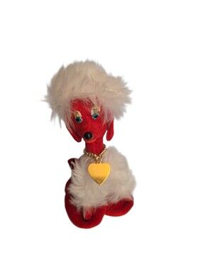 Vintage Gund Red POODLE DOG Velvet Feel HEART Pillow NECKLACE  Plush